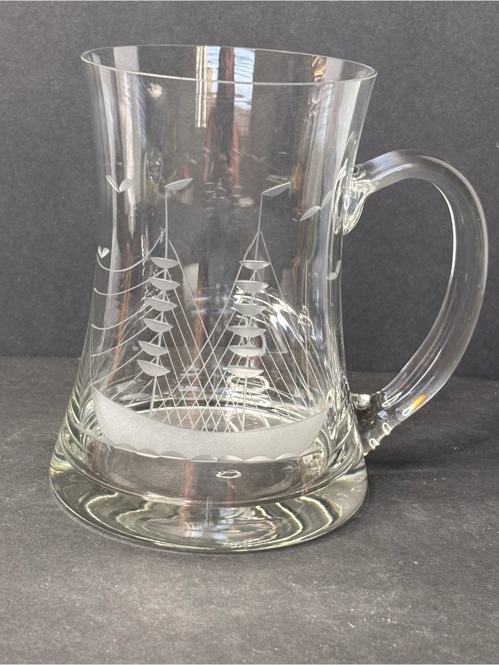 VTG Javit Crystal Clipper Schooner Ship Etched Glass Beer Mug Stein